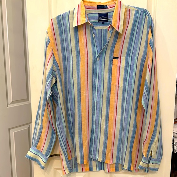 Facconable linen striped men’s button down shirt Large - Picture 1 of 5